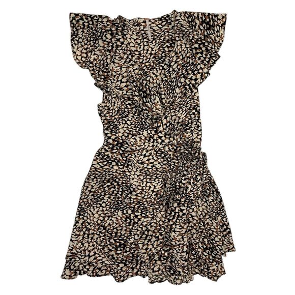 Free People French Quarter Print Wrap Mini Dress Women XS Ruffle Animal Print - Picture 3 of 12